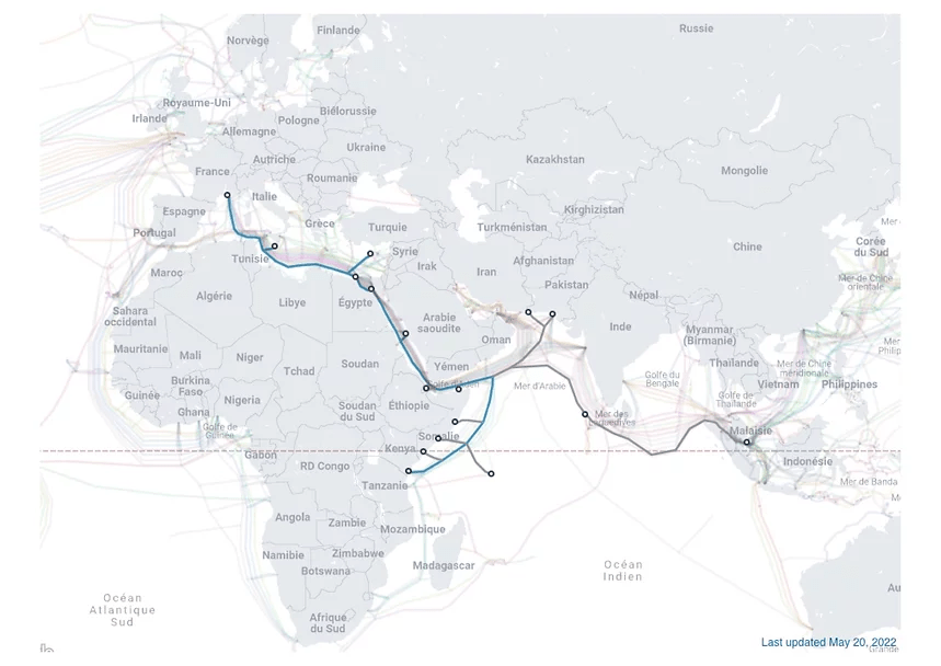 Telegeography, Légende : Câble sous-marin PEACE