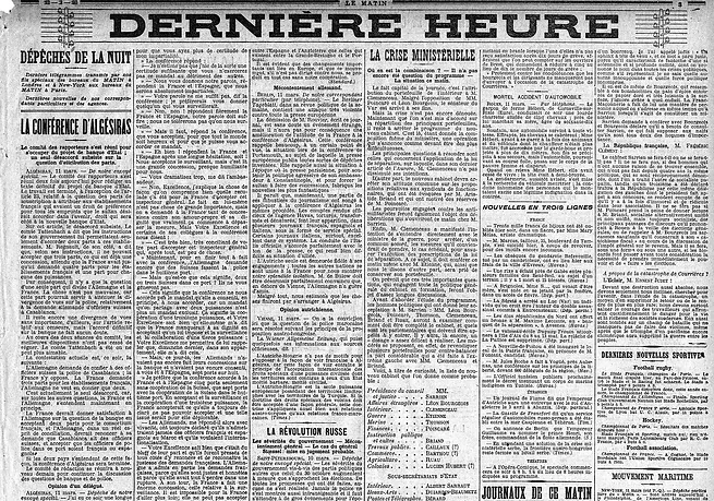 Les Nouvelles en trois lignes en troisième page du quotidien Le Matin ©Gallica