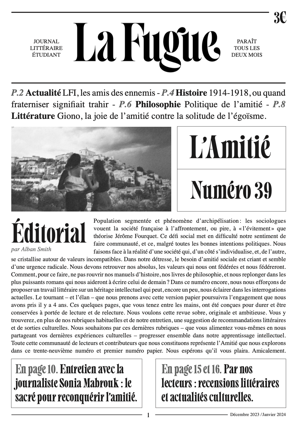 Couverture La Fugue numéro 39 l'Amitié Décembre 2024